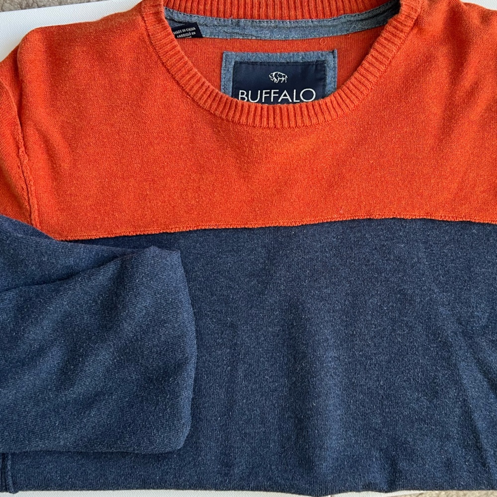 Buffalo David Bitton Crew Neck Sweater Men’s Blue Orange pullover size Large